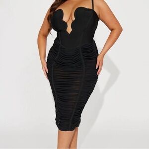 Fashion Nova Black Ruched Bodycon Dress size XL
